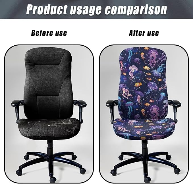 Talayituse Jellyfish Fish Print Office Chair Covers Stretchable Computer Chair Slipcover for Modern Simplism Style High Back Boss Chair (No Chair), S