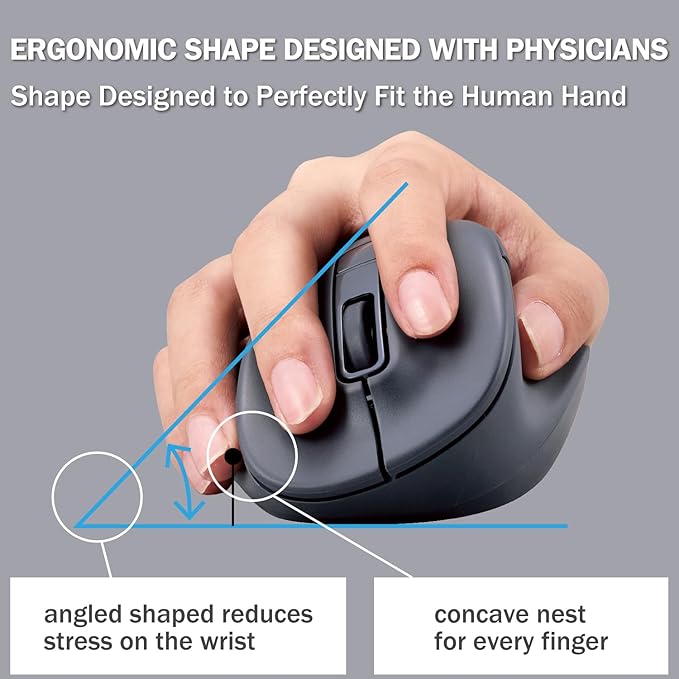 ELECOM Bluetooth Wireless Ergonomic Shape Mouse, Silent Click, Right Hand 2000DPI, 5 Buttons, Optocal Sensor, Compatible with PC, Mac, Laptop, EX-G, Msize Black (M-XGM30BBSKBK)
