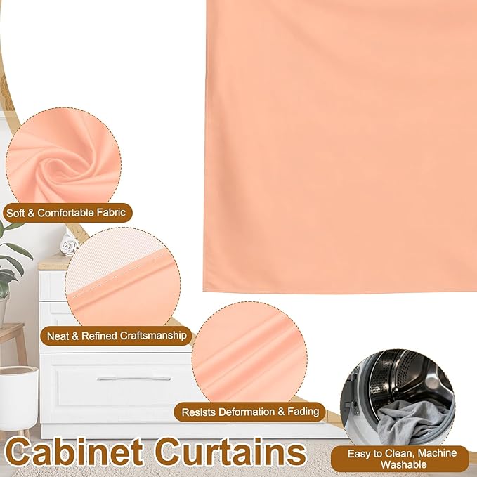 uxcell Cabinet Curtains, Dust Proof Privacy Drape Short Curtain, Hook & Loop Under The Desk Skirt for Kitchen Bathroom Closet Storage Room (35.4" W x 27.6" H, Orange Red)