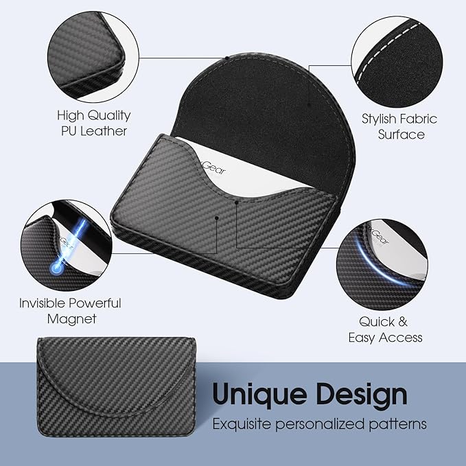 MaxGear Business Card Holder Case, PU Leather Business Card Case for Purse, Pocket Travel Name Card Holder Wallet for Men or Women Gift, Portable Magnetic Business Card Carrier, Slim, Black Carbon