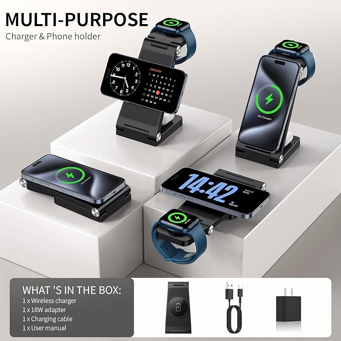 2026 Traveling Wireless Mag-Safe Fast Charging Station, Magnetic 3 in 1 Charger with Light for iPhone 16 15 14 13 12 Pro Max Plus, Apple Watch Series & AirPods 4 3 2 Pro - Gifts for Wife & Husband