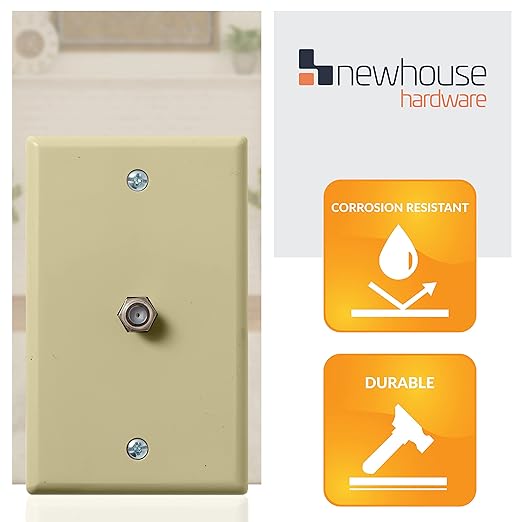Newhouse Hardware 1-Port TV Cable Wall Plate, F Connector, for Coax Cable, Single Gang Video Wall Jack, 5-Pack, Ivory