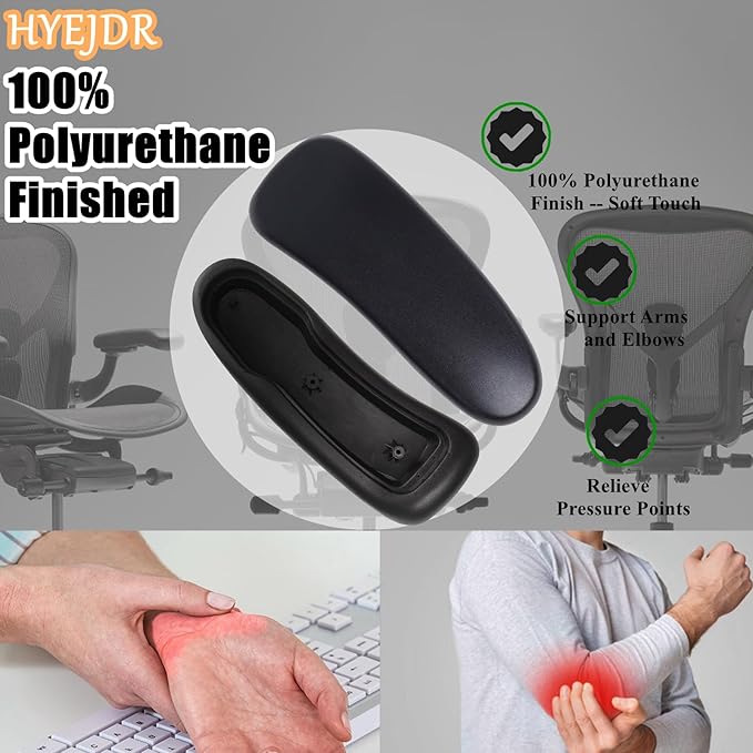 Chair Armrest Replacement, Arm Pad Caps Replacement for Herman Miller Classic Aeron Chair Graphite Black 1 Pair