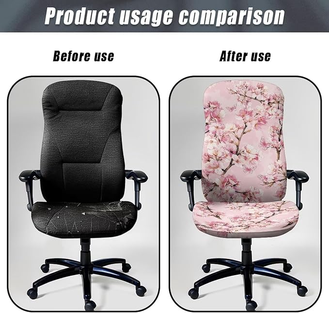 Talayituse Cherry Blossom Flower Print Office Chair Covers, Stretch Computer Chair Cover, Universal Boss Chair Covers Modern Simplism Style High Back Chair Slipcover, Large