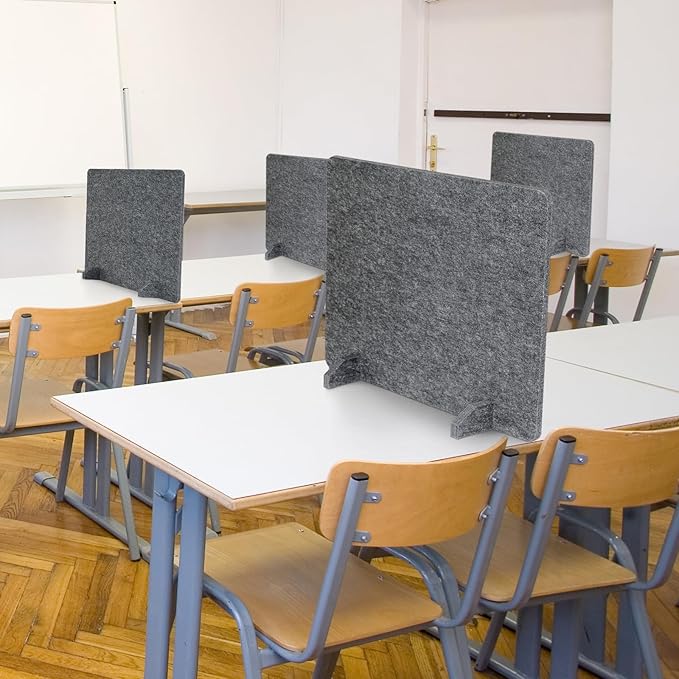 DOLLAR BOSS 4PCS Acoustic Desk Dividers 24" x 20", Soundproof Freestanding Privacy Panels for Table, Noise Reducing Desktop Partition for Office, Home, Classroom, Study Area with 20 Pushpins, Grey