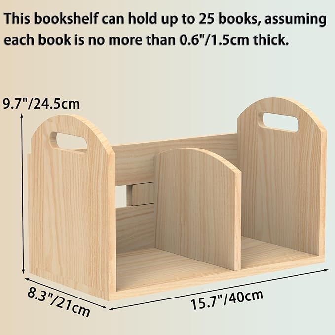 Wood Desktop Bookshelf, Upright Tabletop Book Shelf With Adjustable Divider Secure Books in Place, Desk Shelf for Top of Desk in Living Room, Home, Office, Perfect for Books, Cookbooks, Magazine, File