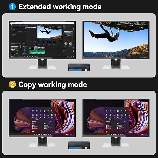 8K@60Hz Displayport KVM Switch 2 Monitors 2 Computers Display Port 4K@120Hz USB3.0 Dual Monitor KVM Switches for 2 PC Share 2 Screens and 1 Set of Keyboard Mouse Printer and U Disk with 2 USB Cables