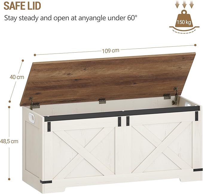 Hzuaneri 42.9" Storage Chest, Large Storage Trunk with 2 Hinges, Farmhouse Wooden Box Bench, Lift-Top Organizer Chest, Entryway Trunk for Bedroom, Living Room, White and Brown SB10914X