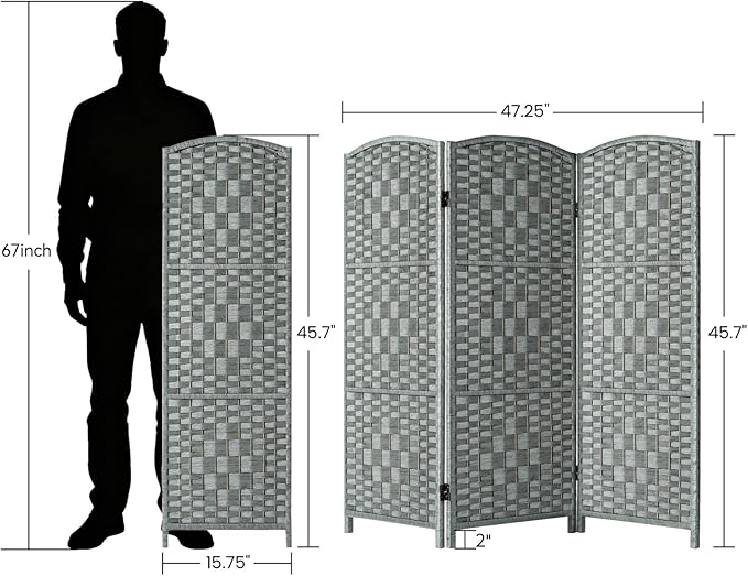 HALLYBEE Small Room Divider, Privacy Screen, Short Room Dividers and Folding Privacy Screens, Foldable Temperary Wall Partitions, 3 Panel Grey Space Separation Separator