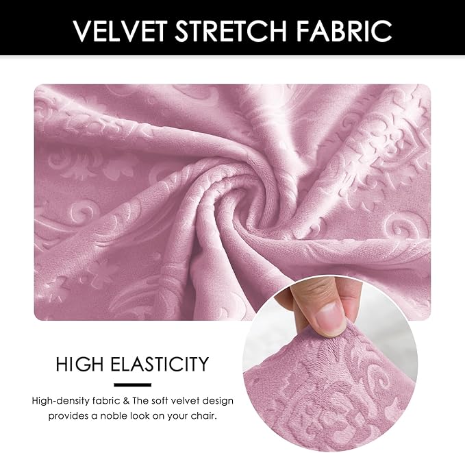 Criss Cross Chair Cover Pink Armless Chair Slipcover Office Desk Chair Covers Velvet Embossing Mid Back Wide Seat Accent Chair Covers for Computer Chairs and Vanity Chairs(Velvet-Pink)