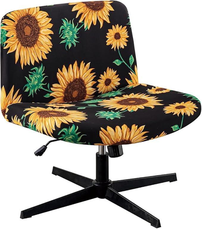 Armless Chair Slipcover Stretch Criss Cross Chair Cover, Mid Back Wide Seat Accent Chair Covers,Modern Vanity Chair Cover for Office Desk (Sunflower)