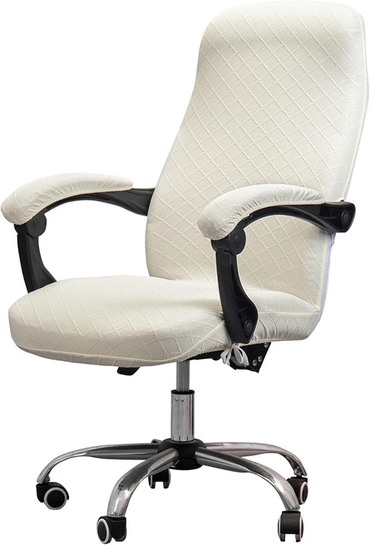 Melaluxe Office Chair Cover with Armrest Covers， Universal Stretch Desk Chair Cover, Computer Chair Slipcovers (Size: L) - Cream