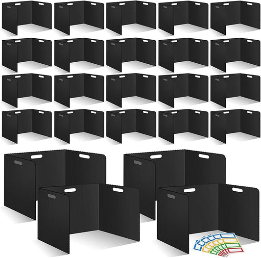 24 Pcs Desk Dividers for Students 14 × 17.5 × 14 Inch Plastic Durable and Waterproof Privacy Folders Shields Test Dividers with Classroom Privacy Boards for School Study Teacher Supplies (Black)