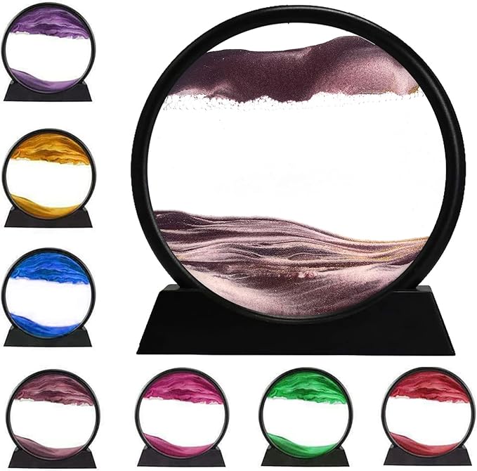 rysnwsu 3D Dynamic Sand Art Liquid Motion, Moving Sand Art Picture Round Glass 3D Deep Sea Sandscape in Motion Display Flowing Sand Painting Relaxing Desk Toys (Brown, 7'')