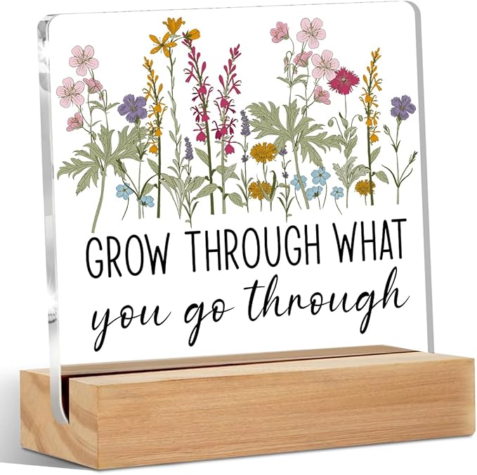 Inspirational Gifts for Women Acrylic Sign Decor Motivational Quote Home Office Table Decor Flores Acrylic Plaque, Shelf Cubicle Desktop Art Flowers Decoration Encouragement Gifts for Friend Colleague