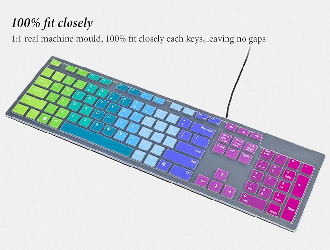 Keyboard Cover Skin for Dell KM636 Wireless/KB216 KB216p KB216d Wired Keyboard/Dell Optiplex 5250 3050 3240 5460 7450 7050,Dell Inspiron AIO 3475/3670/3477 All-in one Desktop Keyboard Skin-Rainbow