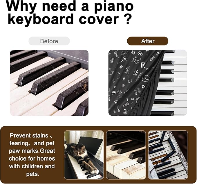 88Keys Piano Keyboard Dust Cover - Dirt Proof Stretchy Digital Piano Cover with Music Stand Opening(Music Symbols)