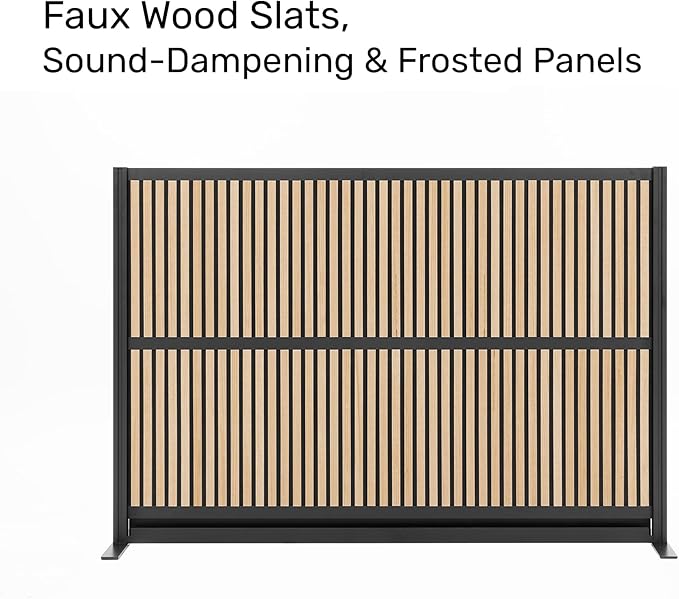 Grove Modular Wall | Room Divider with Faux Wood Slats, Sound Dampening Panels | Expandable Office Partition for Privacy & Stability (70" x 48")