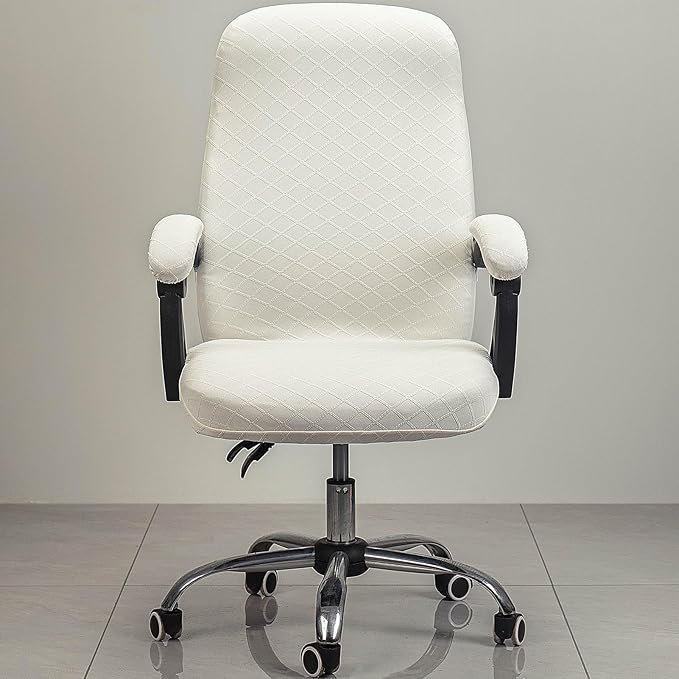 Melaluxe Office Chair Cover with Armrest Covers， Universal Stretch Desk Chair Cover, Computer Chair Slipcovers (Size: L) - Cream