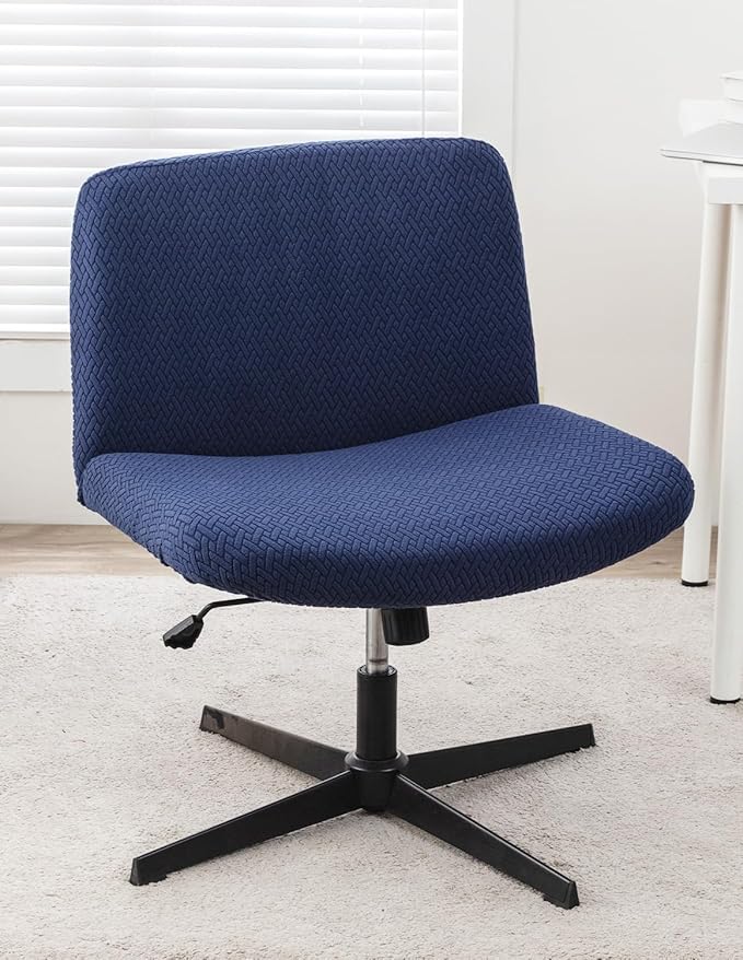 LavishCover Armless Chair Cover Office Desk Chair Cover, Waterproof and Elastic Criss Cross Chair Cover, Exquisite Vanity Chair Cover, Mid Back Wide Seat Accent Chair Covers(Nave-Blue,T-Type)