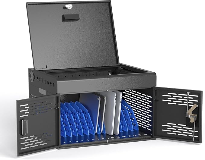 POCHAR 16-Device Charging Cabinet for Laptops & Tablets - Laptop Lock Box for Chromebook, iPad - Locking Laptop Charging Station for Classroom Office Library -Tablet Storage Box with Cable Management