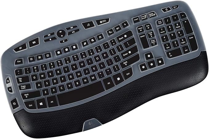LEZE Keyboard Cover for Logitech K350 & MK570/MK550 Wireless Wave Keyboard, Black Silicone Dust-Proof Water Resistant Keyboard Skin Protector