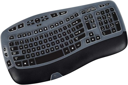 LEZE Keyboard Cover for Logitech K350 & MK570/MK550 Wireless Wave Keyboard, Black Silicone Dust-Proof Water Resistant Keyboard Skin Protector