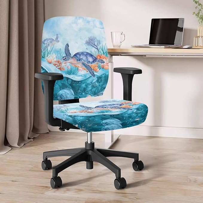 GLENLCWE Office Chair Cover Blue Sea Turtle Computer Chair Slipcovers Elastic Stretch Office Desk Chair Cover Soft Gaming Chair Cover Rotating Computer Chair Seat Cover
