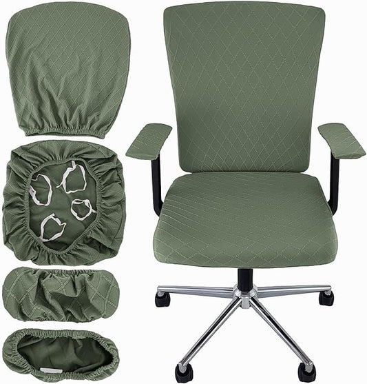 4 Pcs Office Chair Cover Set with 4 Extra Elastic Straps Universal Protective Office Chair Covers Stretchable Desk Chair Cover Office Armrest Cushion Backrest for Rotating Chair (Green)
