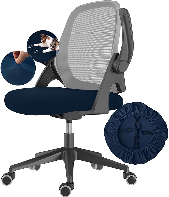 Office Chair Covers Set, Stretchable Washable Chair Cover, Universal Fit for Desk Chairs, Gaming Chairs, Home Office Fabric Protectors Slipcover (Seat Cover - Navy Blue)
