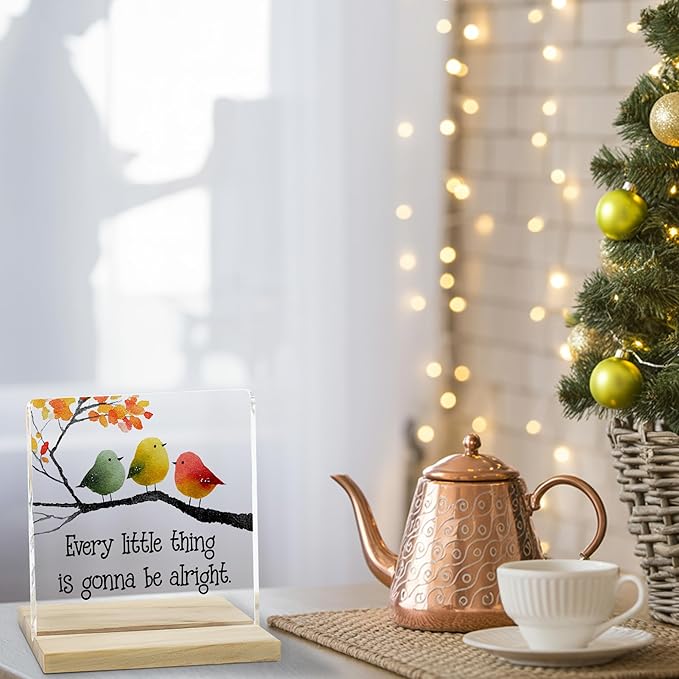Inspirational Birds Desk Decor Sign, It's Gonna Be Alright Acrylic Plaque for Home Office