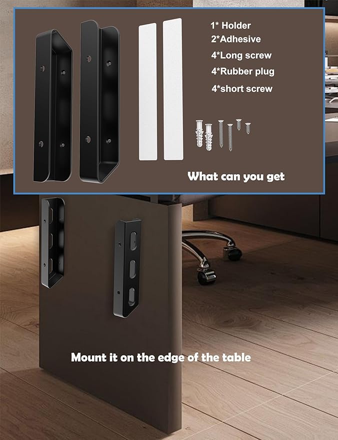 Under Desk Laptop Holder/Wall Mount, Compatible with Keyboard and Small Devices Up to 40mm/1.57in Thick Like Macbooks, Surface, Routers, Modems, Cable Box, Network Switch and More (Black)