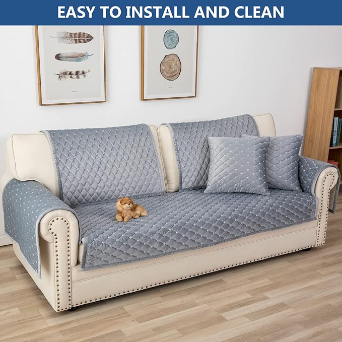 Eismodra Couch Cover,Sectional Couch Covers,Sofa Covers for 3 Cushion Couch,Anti-Slip Sofa Slipcovers for Dogs Cats Kids Loveseat Recliner L Shaped Armrest,Light Gray 43''x63''(Only 1 Piece)