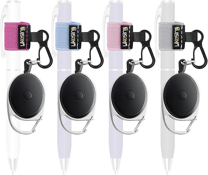 Likesing 4 Retractable Pencil Holder Set, 27.5" Anti-Lost Retractable Pen Holder with Clip, Elastic Reel Pen Leash for Nurses, Teachers, Waitres, Carpenters, Construction Workers(Light-colored)