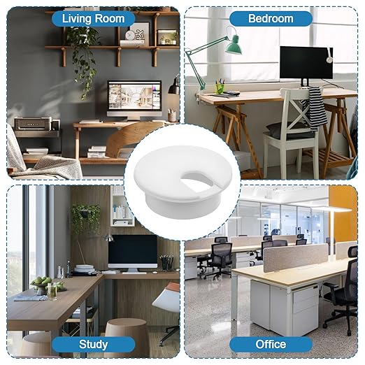 3 PCS 1-1/2 Inch White Desk Grommet, Computer Cord Grommet Hole Cover for Cables, ABS Plastic Cable Wire Hole Covers for Home Office Cord Organizing