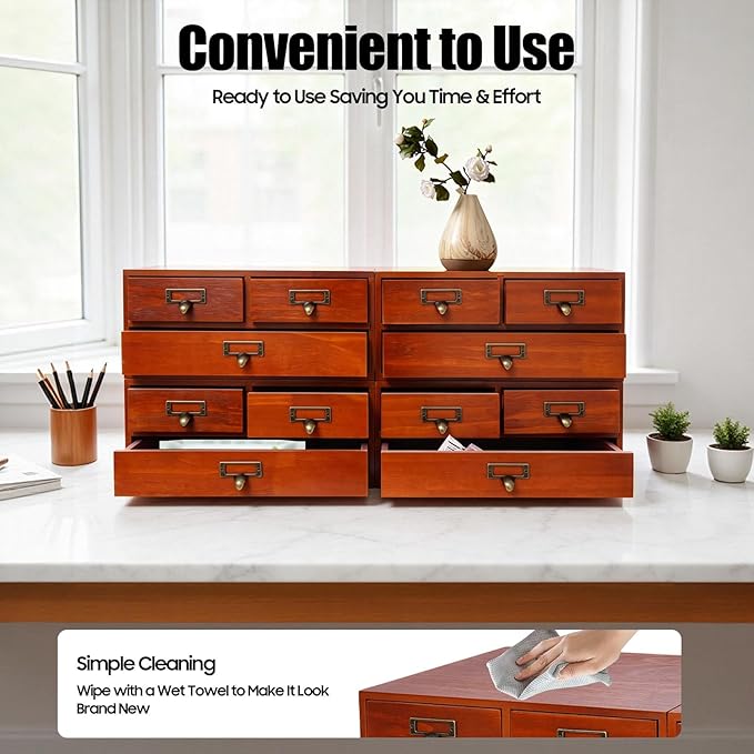 4 Packs Vintage Desktop Apothecary Cabinet with 3 Drawers, Vintage Desktop Organizer Wood Desktops Organizers Stackable Drawers Chest Drawer for Herb Storage Tea Collection Stationery (Brown)