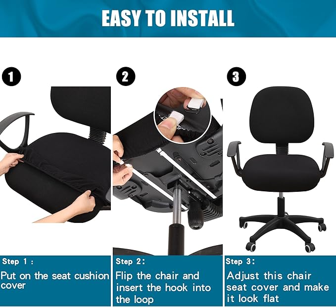 Smiry Stretch Jacquard Office Computer Chair Seat Covers, Removable Washable Anti-dust Desk Chair Seat Cushion Protectors - Navy Blue
