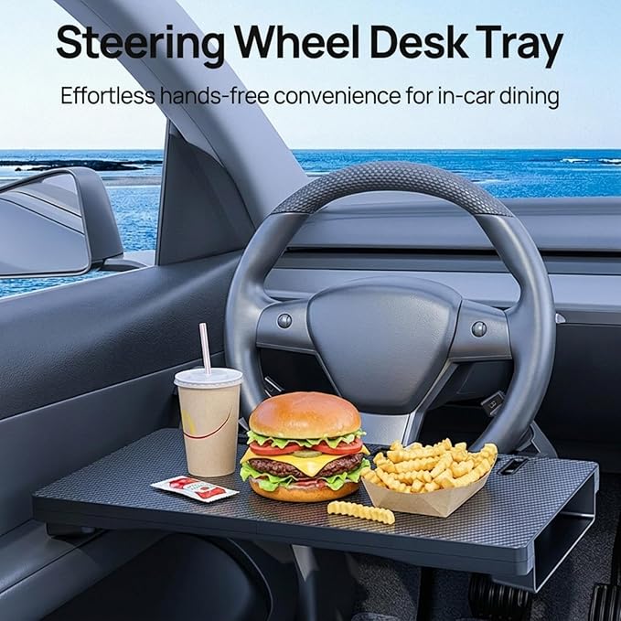 2 in 1 Car Steering Wheel Desk & Seat Gap Organizer, 360° Rotating Clamp & Extendable Arm, Universal Fit for Most Cars, Steering Wheel Tray Table,Car Desk for Laptop,Car Seat Gap Filler Organizer