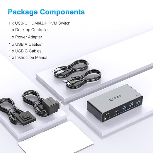 USB C HDMI Displayport KVM Switch 2 Monitors 2 Computers,4K@60HZ Dual Monitors KVM Switches for 2 PC/Laptops Share Mouse Keyboard and 2 Screens,4 USB3.0 Devices,100W PD Port for Laptop