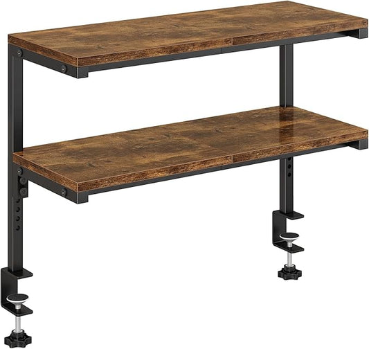 IBUYKE Clamp on Desk Shelf, 22.8” Large Desk Extender Shelves,Tool-Free Flexible Repositioning and Adjustable 2-Tier Storage Shelves for Desktop Accessories Below Desk TMZ010H