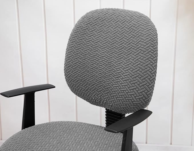 MIFXIN Computer Office Chair Cover Stretch Elastic Polyester Slipcover 2 Piece Stretchable Jacquard Computer Chair Cover Protector for Office Rotating Chairs, Only Covers (Silver Grey)