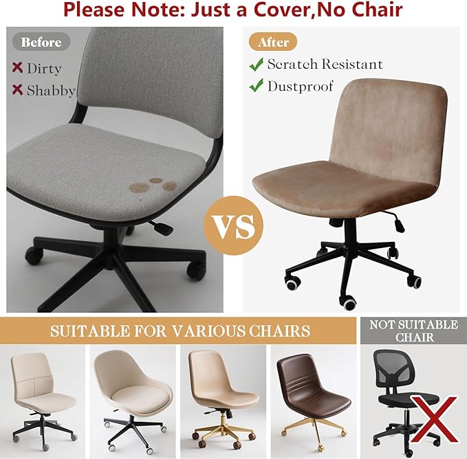 NICEEC Criss Cross Chair Cover Armless Office Dorm Desk Chair Covers Vanity Chair Covers Computer Mid Back Wide Seat Chair Without Arms Protector Spandex Stretch Slipcover Coffee(No Chair Only Cover)
