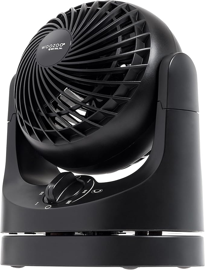 IRIS USA WOOZOO Desk Fan, Oscillating Air Circulator, 3 Speeds, 32ft Max Air Distance, 108ft² Coverage, 112° Adjustable Vertical Tilt, 27db Quiet Motor, Small Fan for Bedroom, Office, Dorm, Black