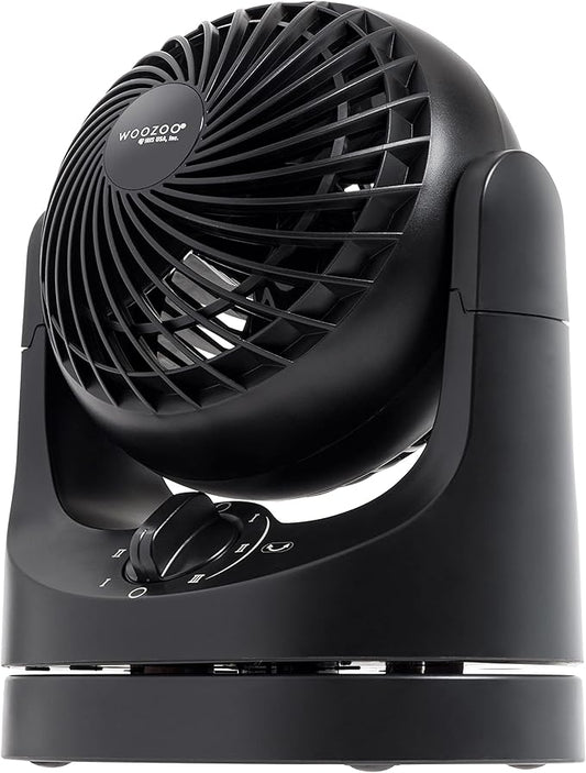 IRIS USA WOOZOO Desk Fan, Oscillating Air Circulator, 3 Speeds, 32ft Max Air Distance, 108ft² Coverage, 112° Adjustable Vertical Tilt, 27db Quiet Motor, Small Fan for Bedroom, Office, Dorm, Black