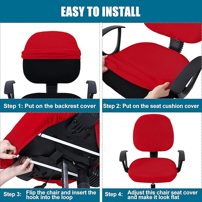 Smiry Stretch Jacquard Office Computer Chair Covers, Removable Washable Universal Desk Rotating Chair Slipcovers Protector, Seat + Backrest Cover, Red