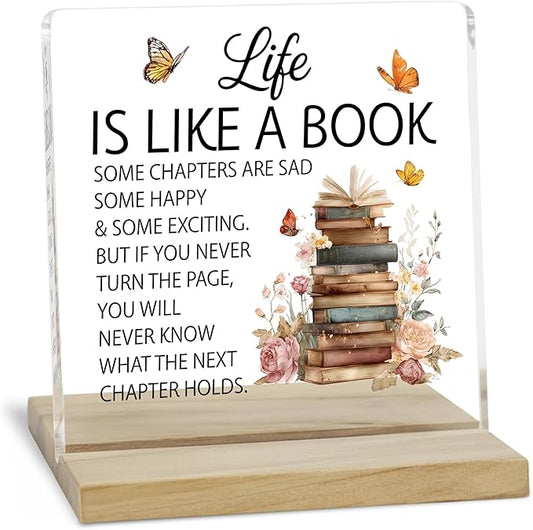 Inspirational Book Lover Desk Decor Sign, Reading Room Decor Acrylic Plaque, Bookcase Decor