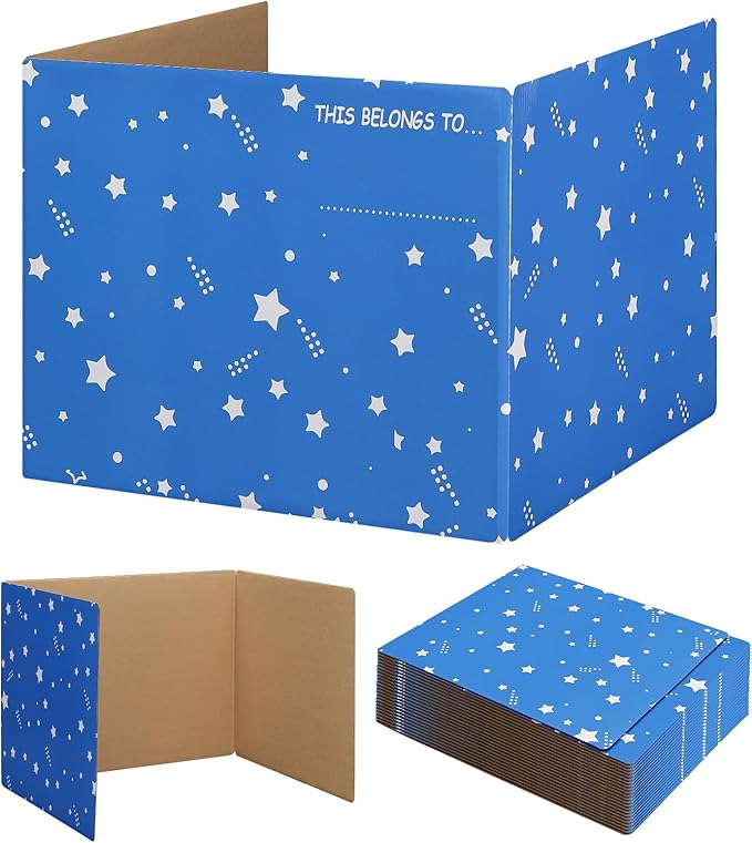 EARTHSON 22 Pack Galaxy Theme Class Privacy Shields, Desk Dividers for Students, Cardboard Privacy Folder for Students, Privacy Boards, Test Divider Classroom Study Carrel Teacher Supplies, Blue