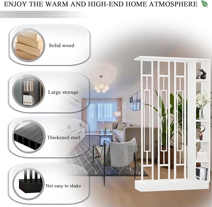 Wall Room Divider - Freestanding Wood Room Divider with Shelves, Wall Divider with Storage Cabinet, Easy Assembly Freestanding Decor for Bedroom, Office
