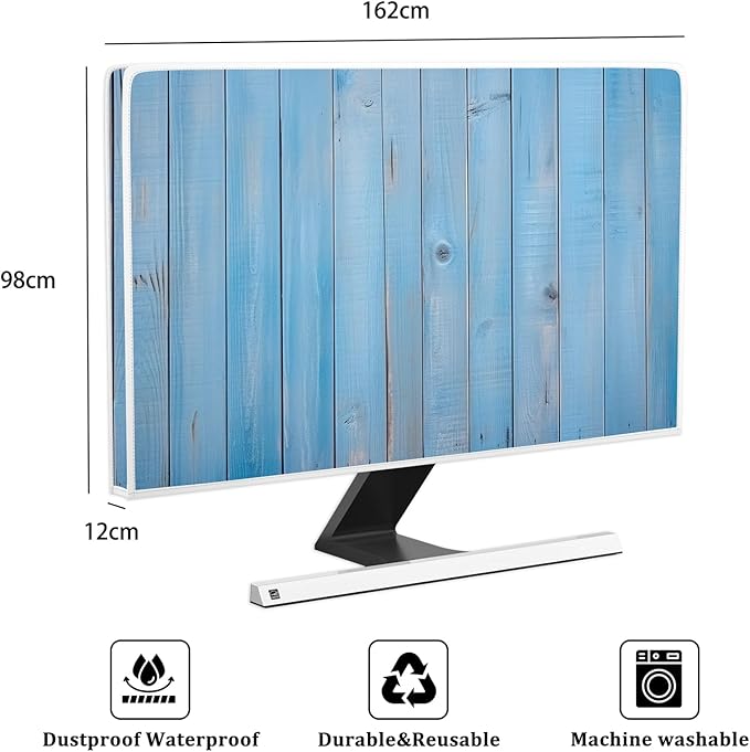 Waterproof TV Screen Covers 70 Inch Anti-Static Waterproof Weatherproof Dust-Proof Dust Cover Protective Sleeve Compatible with Television LED LCD OLED TVs，Blue Wooden Board