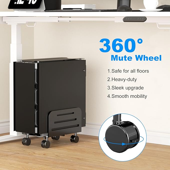 suptek Computer Tower Stand,Mobile CPU Rolling Stand, 5.5 to 9.8 inch Wide Adjustable Mobile Cart Holder with Locking Caster Wheels,Gaming PC Holder,Steel Rolling Cart,Black(ZJJ005)